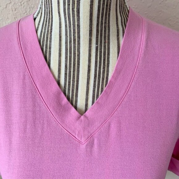 Loro Piani Top Womens 42 US 8 Pink Cuffed Short Sleeve V Neck Made In Italy - Picture 5 of 9